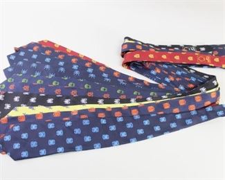 Lot 238: Lot of 10 Fornasetti Milano Silk Zodiac Neckties Ties. Luxurious lot of ten gorgeous 100% silk neckties designed by Piero Fornasetti, all in signs of the zodiac, including Aquarius, Scorpio, Taurus, Aries, Leo, Capricorn, Cancer & Gemini. Labeled "Fornasetti Miilano - Made in Italy", with tags still attached. From the collection of contemporary artist Cary Leibowitz.
Dimensions laid flat are 55.5 in h x  4 w x .25 in d. Condition is very good/excellent. Please call or email for a detailed condition report.

