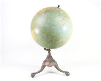 Lot 290: Victorian Rand McNally & Co 12 In Terrestrial Globe,Map. An antique twelve inch terrestrial globe from Rand McNally & Co. Stands on an ornate, cast iron, base cast with the makers emblem and beautiful claw and ball (or globe in this instance) feet.

Dimensions are 19.75 in h x 10.75 in w x 10.75 in d. Condition is good to very good. Minor surface wear, fading and discoloration spots. Please call or email for a detailed condition report.