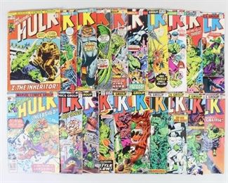 Lot 323: Lot 20 Marvel Incredible Hulk Comics Vol 1 1972-1982

Titles included:
The Incredible Hulk Vol 1 1972-1982 assorted numbers:
Nos 149, 163, 167, 168, 183, 191, 199, 200, 213, 215-218, 232, 245, 247, 248, 249, 260, 275

Condition: good to very good, with surface wear, creases, worn edges, and wear to binding. Please note: condition given here describes the overall first impression of this multi-volume lot. Individual comic books are ungraded and have not been thoroughly inspected. Comics may include creases, stains, and other imperfections. Interested bidders are encouraged to personally inspect lots during our preview period or contact Public Sale for a more detailed condition report.