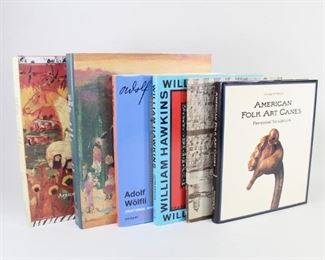 Lot 426: Fascinating lot of 6 books regarding folk and outsider art, including 2 on Swiss Art Brut artist Adolf Wolfli, a book on American canes, 2 volume set of Souls Grown Deep, a comprehensive survey of African American vernacular art, and a book on American folk artist William Hawkins. All are hardback and have original slipcovers except for the first Wolfli volume.
Included:
1. Chronological Presentation of Adolf Wolfli”s Life and Work, 1976, Museum of Fine Arts Berne, Sw. Excellent Condition, All Black & White plates. 11 x 8 ½ inches

2. Adolf Wolfli, Draftsman, Writer, Poet, Composer, edited by Elka Spoerri, Cornell Univ. Press, Ithaca & London, 1997, Beautiful Color plates, Some random underlining of text with ballpoint pen and margins marked with stars for reference; please see last pic. 9 ½ x 11 inches.

3. American Folk Art Canes, Personal Sculptures, George H. Meyer, Sandringham Press, Bloomfield Hills, Michigan, 1992, Excellent Condition, 11 x 9 ½ inches.

4. William Hawki