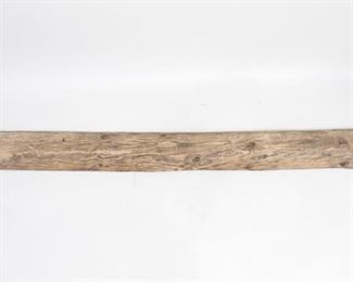 Lot 457: Primitive 6 ft Long Wooden Trough w/9 Sections,Folk Art. A long hand carved trough with nine individual section. Patched with metal in two places that adds character. Beautiful wood grain and overall aesthetic. Would make for a wonderful table center piece or wall decoration.

Dimensions are 3.5 in h x 76.5 in w x 8 in d. Condition is fair. Surface wear throughout. Wood broken off in some spots. Please call or email for a detailed condition report.
