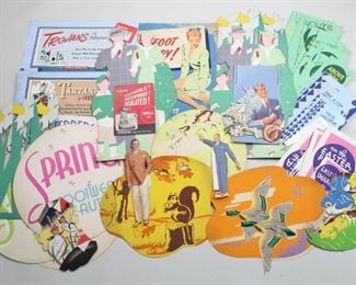 Lot 491: 52 Shoe Fashion Store Advertisement Display Signs,1950s. Wonderful lot of 1950s store display signs for men's and women's fashion and footwear. Mostly spring themed design with brands including Curtis Shoe Co. and Dr. Scholl's. All in thick paper or cardboard.

Dimensions for smallest are 10 in h x 6 in w. Dimensions for largest are 32 in h x 21 in w. Condition is good. Some creasing to edges and corners. Dark discolorations to several signs. Significant damage to to upper portion of daffodil sign. Please call or email for a detailed condition report.