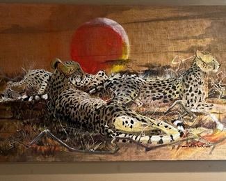 Burlap painting by John Craig an artist that went blind but continued to paint from memory on burlap