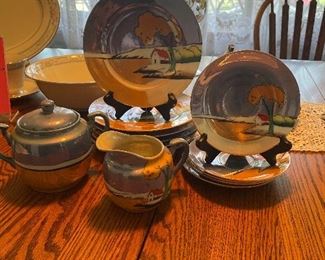 Vintage Nippon dessert plates and saucers. Creamer and sugar bowl. 13 piecesl