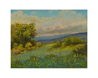 Carl Hoppe (1897-1981), "Springtime in Elmendorf, Tex. Blue Bonnets and Oaks"