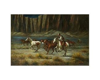 Signed "Black", Cowboy Scene