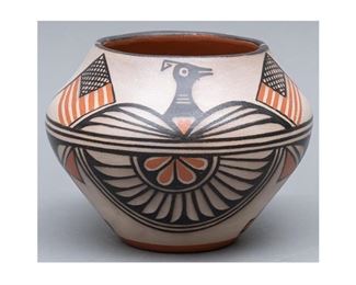 Robert Tenorio (b. 1950), Hand-painted and hand-built pot, 2005. Santo Domingo pottery, artist signature on base