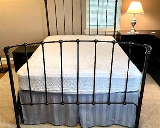 $250 Antique  Full Size Black Iron Bed  with footboard and headboard, Mattress, Bed Skirt, and box Spring Included, You Move
