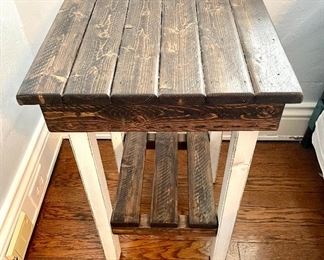 SOLD - $28 Farmhouse style Wood End Table with Shelf Measures: 14.75x15x23.25
