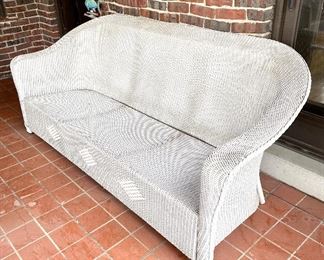 $800 Lloyd Loom Wicker Couch by Lloyd Flounders 3 Cushion Couch, All Weather for easy Cleaning, Made in USA, Measures: 71x32x34
