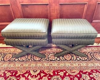$250/each Olive Green is the color of 2022! These X Legged Bench/Ottomans are the perfect versatile piece for extra seating in any room! Measures: 22x19x18 
