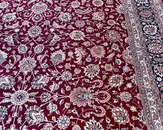 $850 Burgundy Floral Wool Blend Rug Measures: 9x12