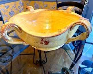 SOLD - $100; Tuscan serving bowl made in Italy with terracotta and golden wheat coloring; 20”x20”x8”