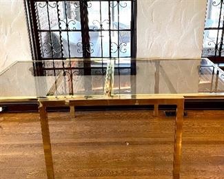 glass and brass glass extension table