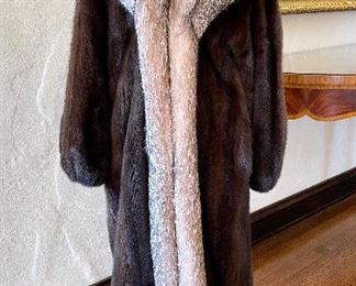 $4500; amazingly luxurious, full-length mink coat with removable hood; stunning; sizing is approximate - Medium