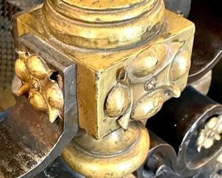 close up of andiron medallion details