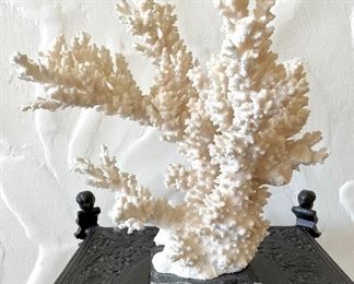 SOLD - $200; authentic coral on stone base; 10.5” x 14”d x 7”h