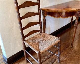 $80 Antique Rush Seat Ladder Back Chair                 Measures: 16.5x16x47.5