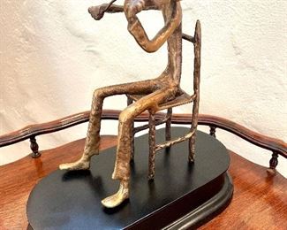 SOLD - $58 Second Violinist Sculpture The Bronzart Casting Co Figurine Art on Wooden Form 