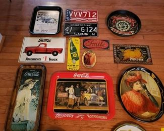 Metal signs Coke, Ford, licensed plates