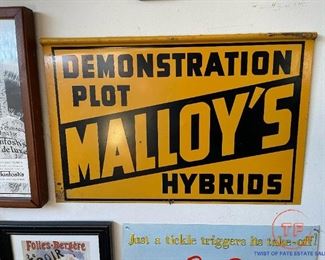 Vintage Double Sided Malloy's Hybrids Metal Sign