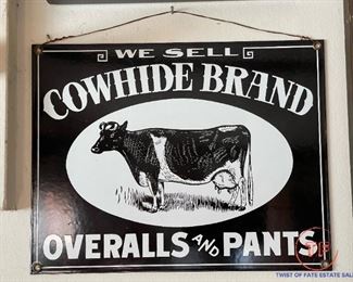 Vintage Cowhide Brand Overalls and Pants Metal Sign