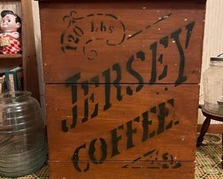 Antique JERSEY COFFEE Wood Bin