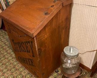 Antique JERSEY COFFEE Wood Bin