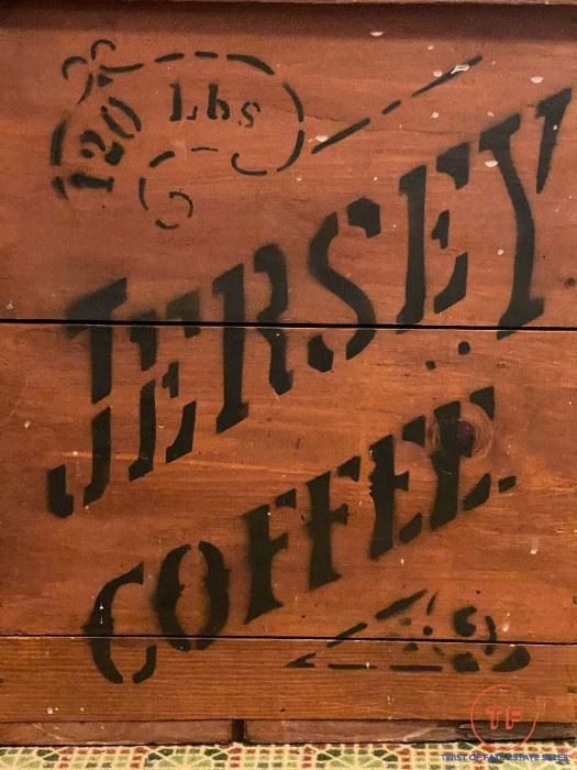 Antique JERSEY COFFEE Wood Bin