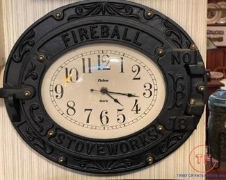 Vintage Fireball Stoveworks Cast Iron Door Wall Clock