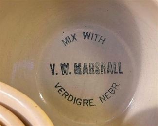 Vintage "Mix With V.M. Marshall Verdigre, Nebr." Advertising Mixing Bowl
