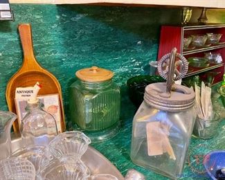 Vintage Uranium Glass Flour Jar / Container