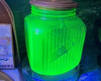 Vintage Uranium Glass Flour Jar / Container
