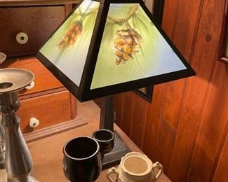 Reverse Painted Glass Pinecone Shade Lamps
