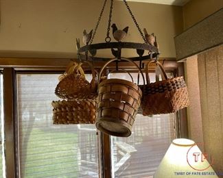 Hen Pot Hanger with Vintage Baskets