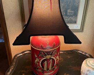 Hand Painted Canister Lamp with Custom Shade