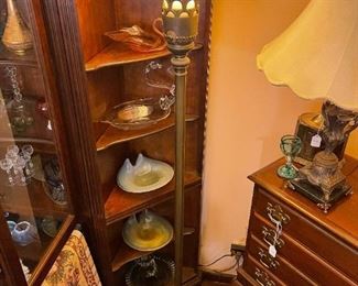 Antique Brass Floor Lamp with Original Shade