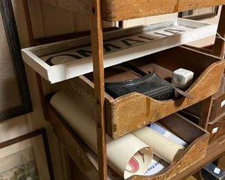 Vintage US ARMY Desk / Paper Wood Organizer