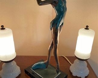 Bronze Ballet Sculpture with PAIR of Art Deco Style Table Lamps