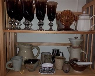 brown stemware, brown pottery
