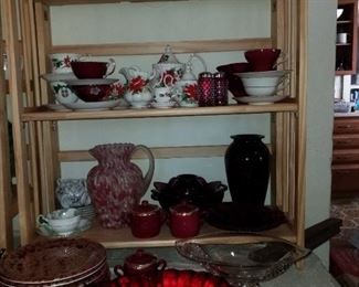lefton Christmas set, red glass