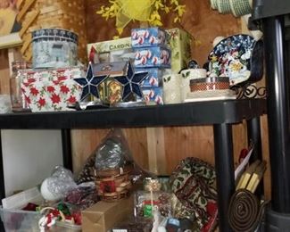 lots of holiday items, wreaths