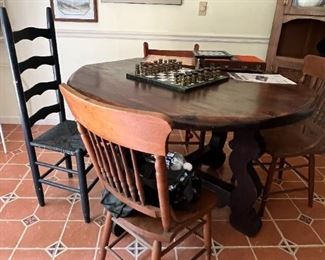 Dining table and assorted chairs