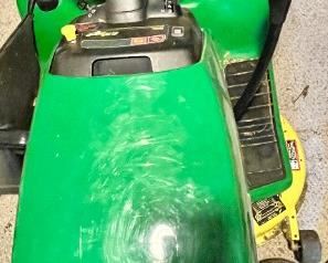Top view of John Deere lawnmower