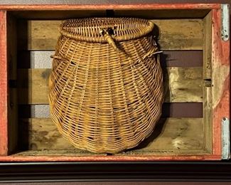 Fishing basket (creel) in coke rack-  hanging art