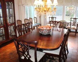 GORGEOUS HENKEL HARRIS DINING ROOM TABLE CHAIRS, BUFFET AND CHINA CABINET