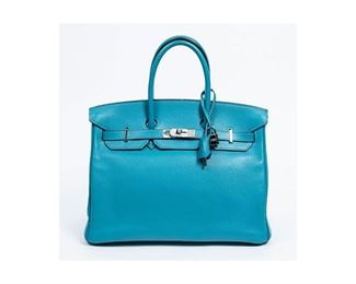 Hermès Birkin 35 Turquoise Leather Handbag