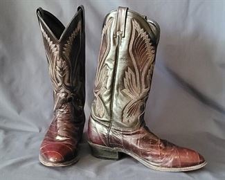 J. Chisholm Eel Skin Western Cowboy Boots, Size 10