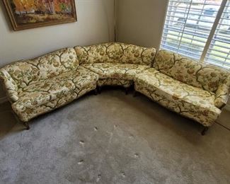 Vintage Sheraton Corner Sofa w/ Floral Upholstery
