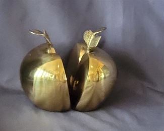 Solid Brass 2 Piece Split Apple, Mid Century Decor